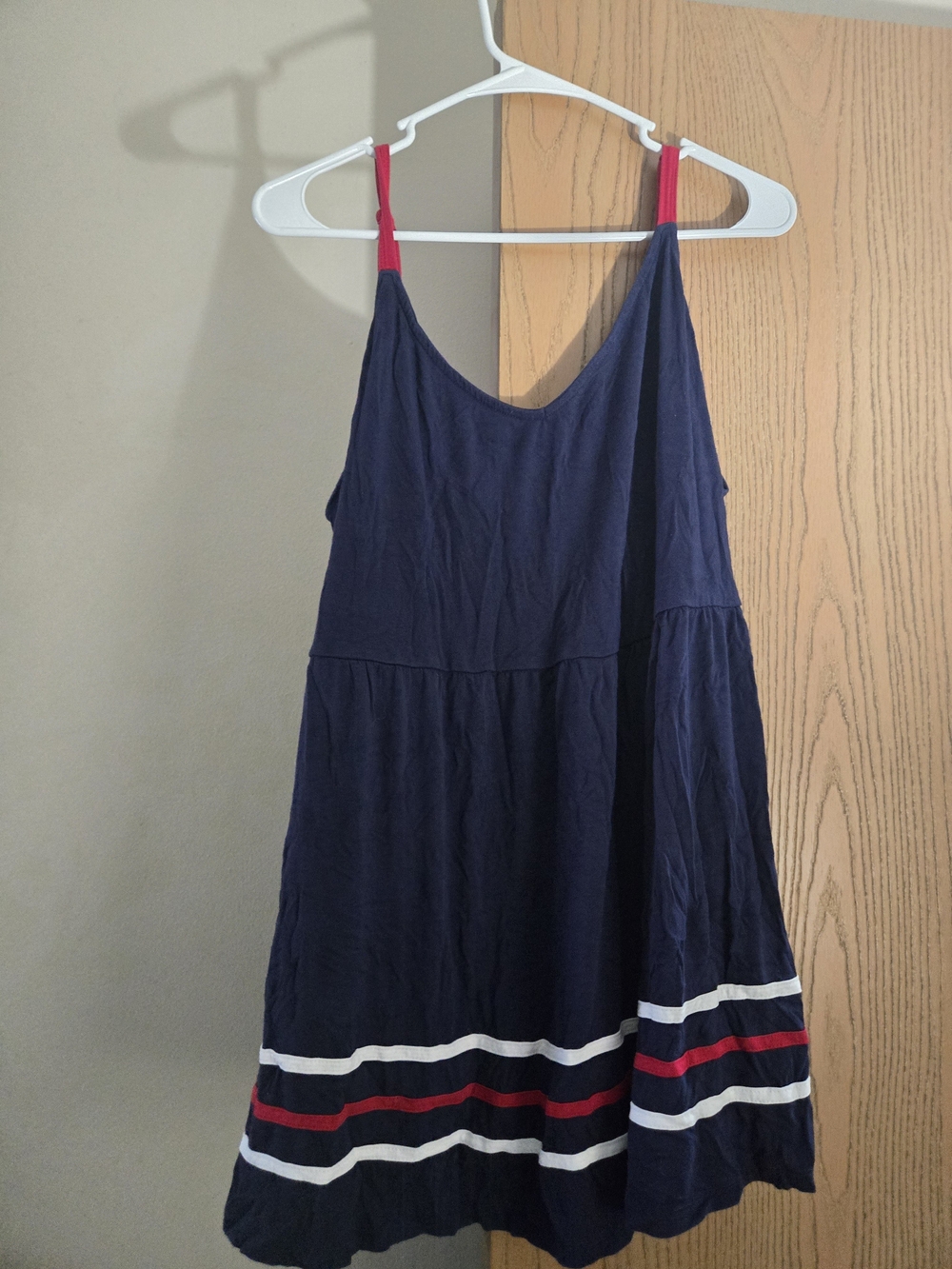 torrid Navy Nautical Striped Tank with Red Straps and White & Red Stripe Hem